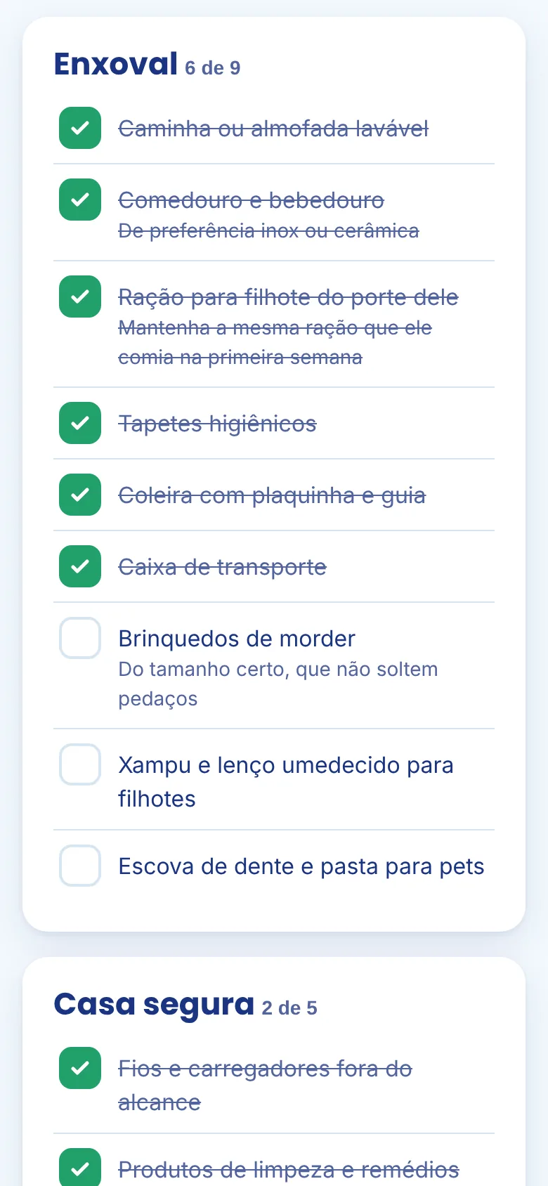 Checklist de enxoval e casa segura