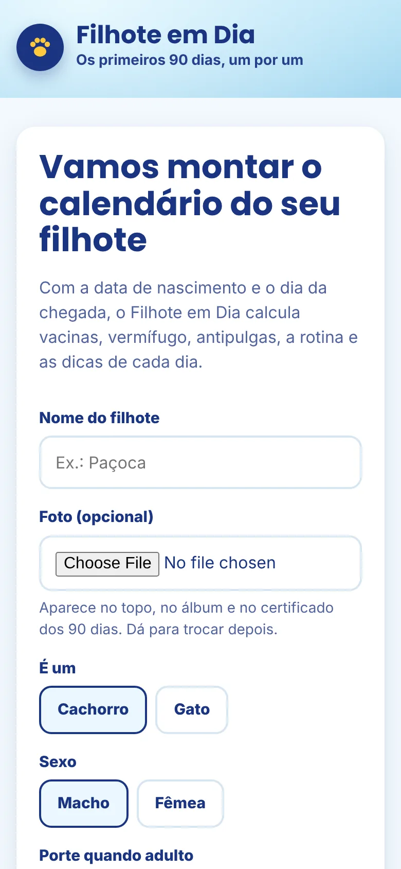 Cadastro do filhote