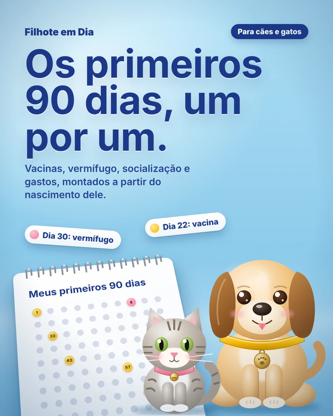 Capa do Filhote em Dia com um filhote de cachorro e um de gato